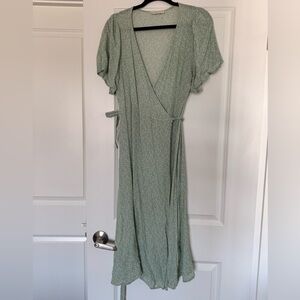 Light Green Floral Wrap Dress